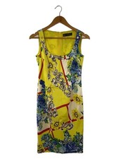Gianni Versace Sleeveless Dress Floral Pattern Yellow Multicolor Size 38 Cotton 