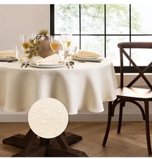 Elrene Home Laurel Solid Texture Water and Stain Resistant Tablecloth, Ivory 70