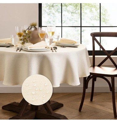 Elrene Home Laurel Solid Texture Water and Stain Resistant Tablecloth, Ivory 70 