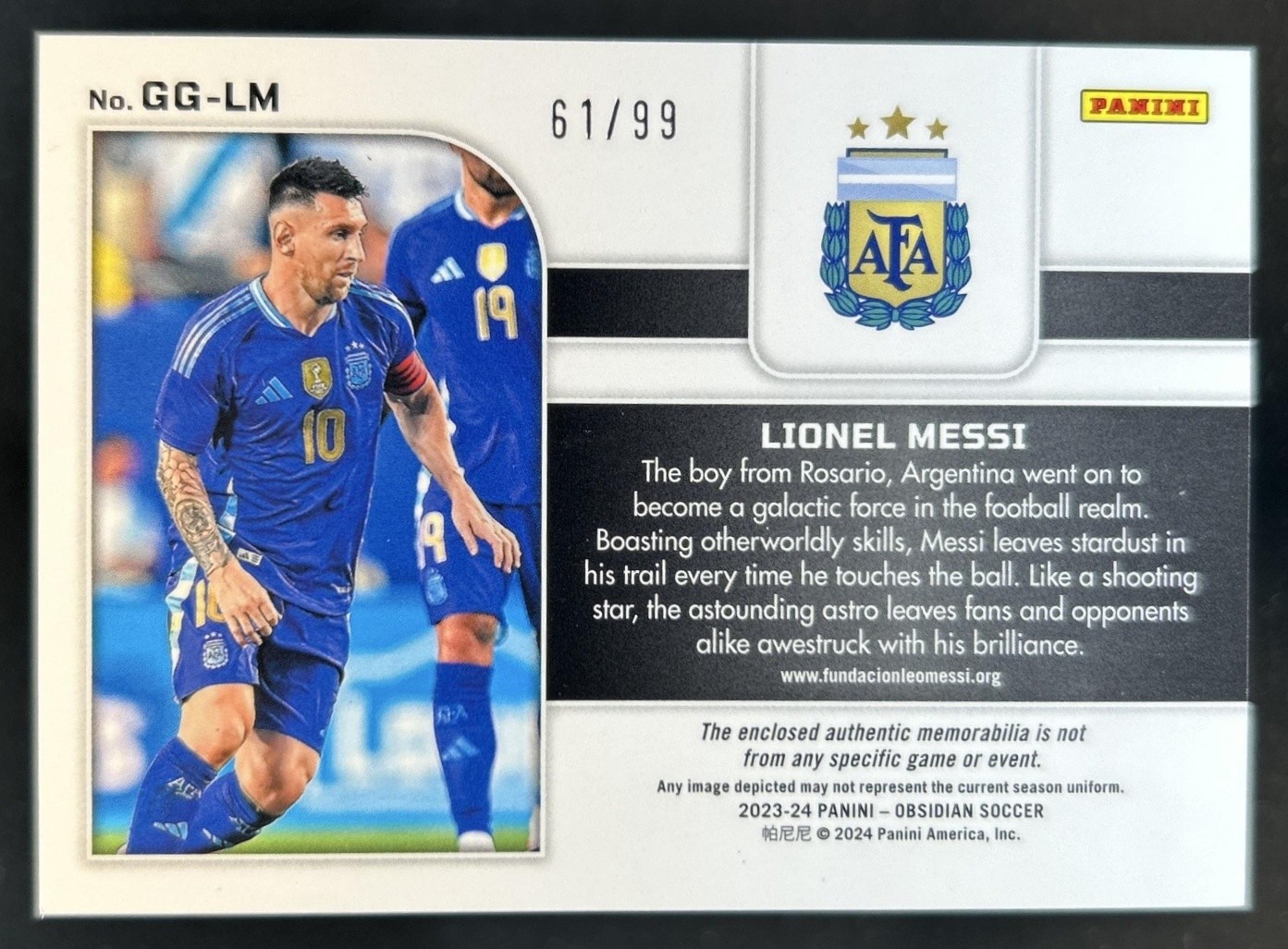2023-24 Obsidian Lionel Messi Galaxy Gear Jersey Electric Etch Orange #/99 view 2