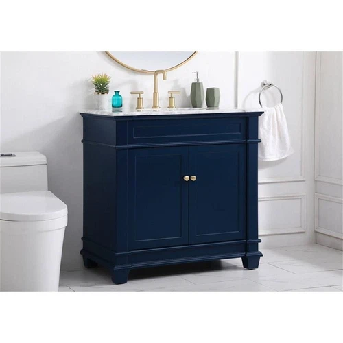 Elegant Decor Wesley 36" Steel and Solid Wood Single Bathroom Vanity Set in Blue - Picture 2 of 8