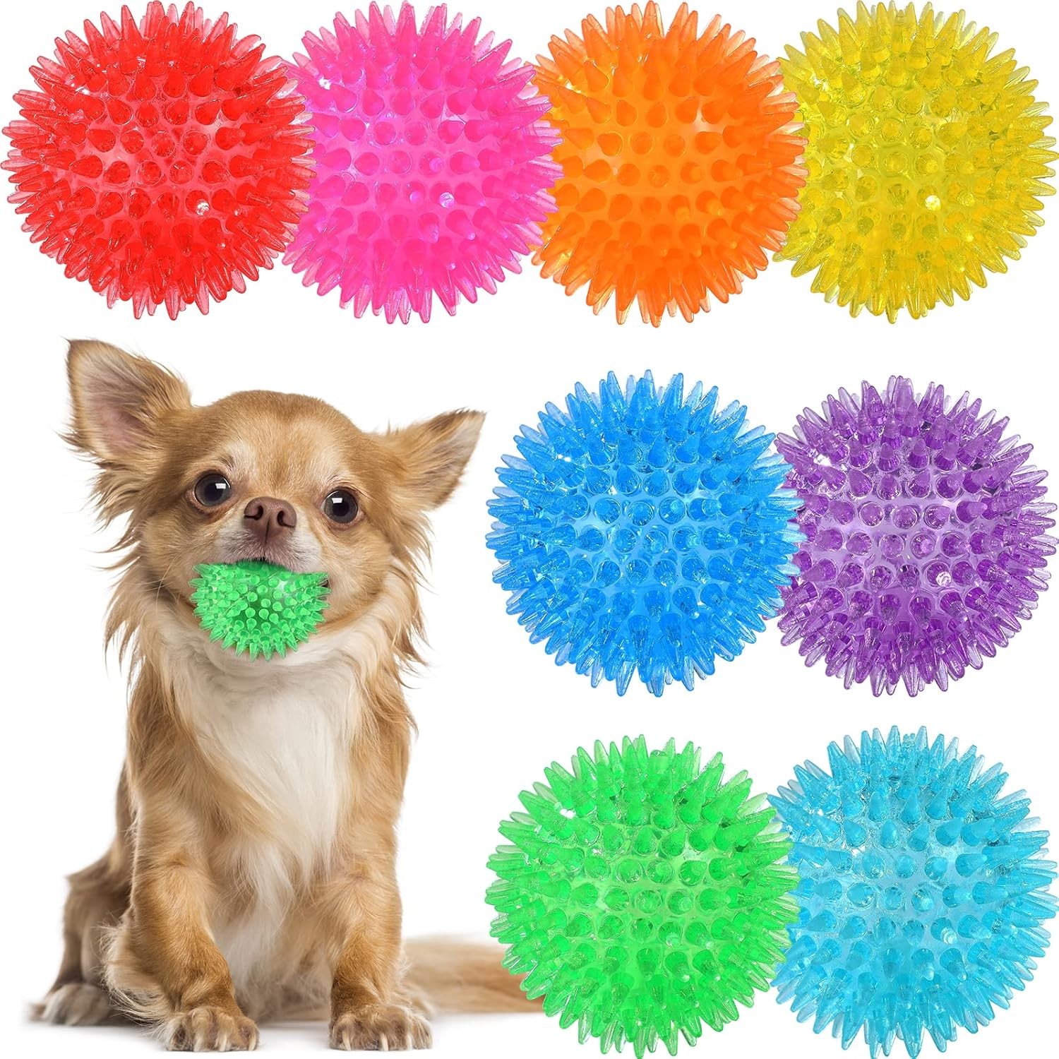 2.5&rdquo; Squeaky Dog Toy Balls 8 Colors Puppy Chew Toys for Teething Spikey Small