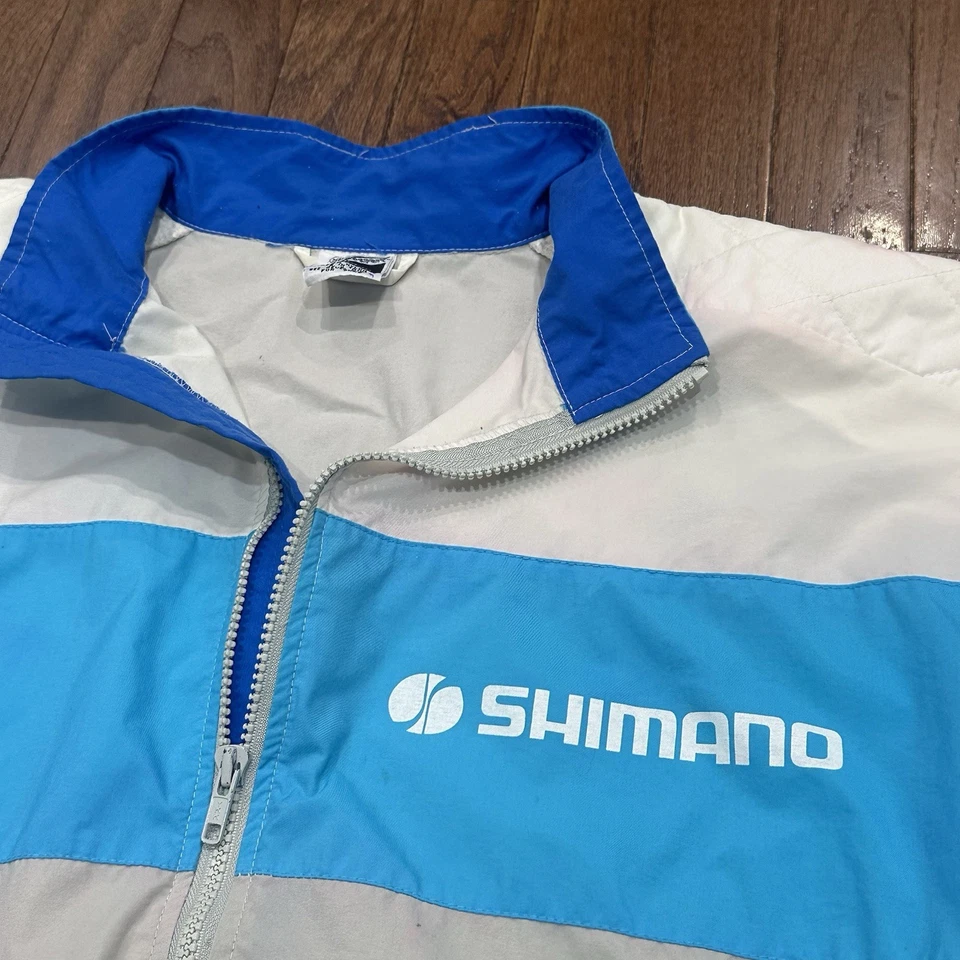 Vintage Shimano Gray Blue Green Accent Full Zip Jacket Windbreaker Light Coat XL - Image 2 of 4