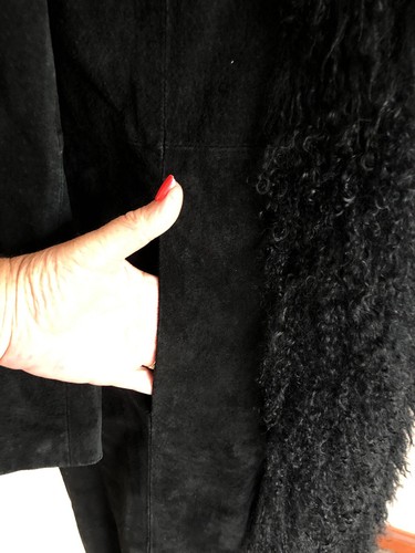 Real Suede Mongolian Fur Mongolian Lambswool Longline Penny Lane Coat Size 12-14 - Picture 7 of 15