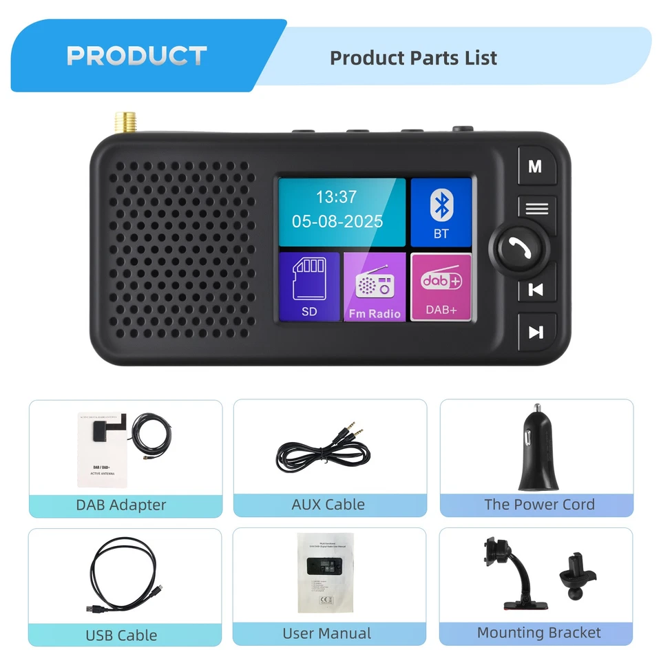 2.4" DAB/DAB+ Autoradio Adapter Auto Bluetooth Wireless FM Transmitter EmpfäNger - Bild 4 von 4