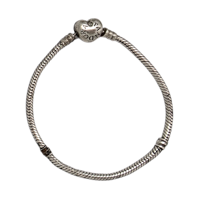 PANDORA MOMENTS STERLING SILVER HEART CLASP SNAKE CHAIN 7