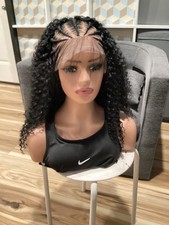 Handmade Braided Cornrow Curly wig. 18inches.Human hair,full lace wig. Ready To