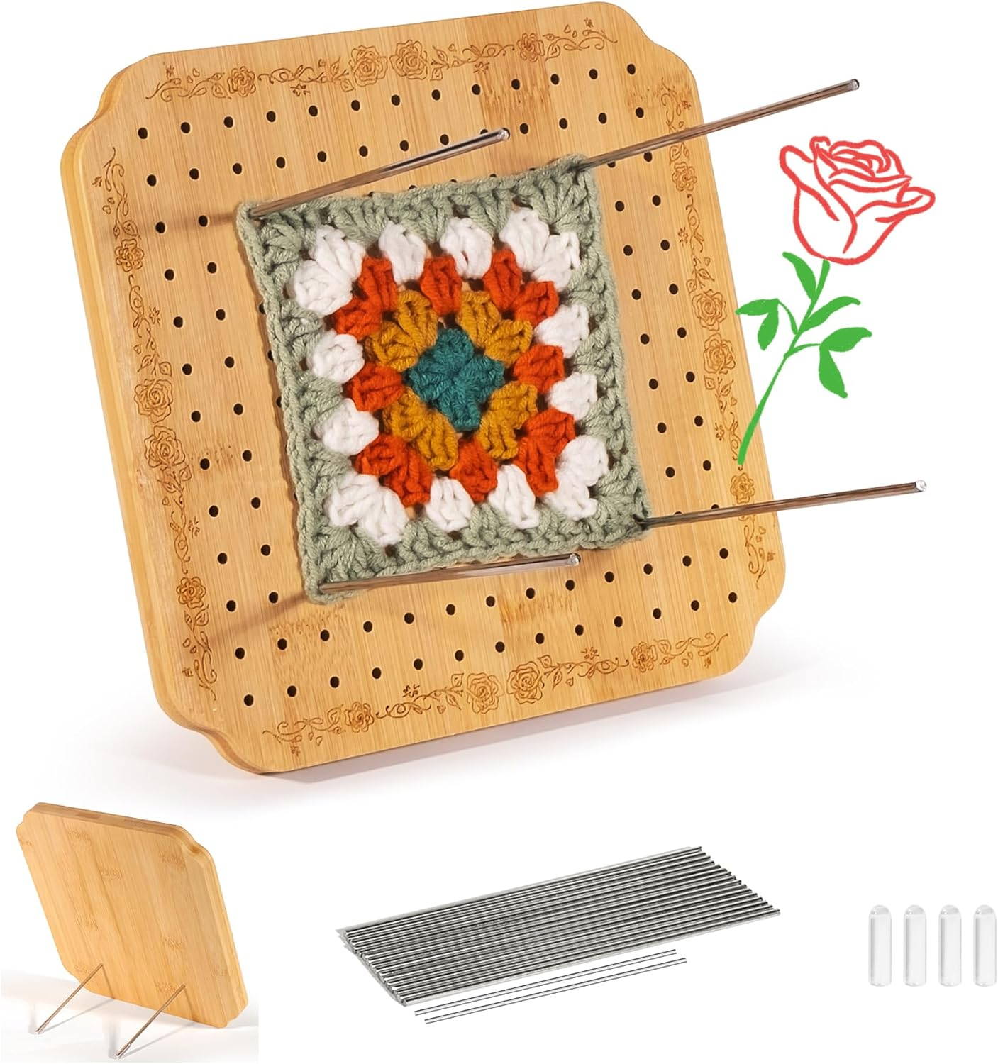 7.6 in Crochet Blocking Board and Pins, Wooden Blocking Board for Crochet and Kn