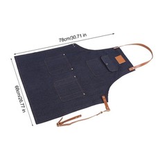 Denim Bib Apron Leather Strap Baker Bartender BBQ Chef Work Cook Uniform HG