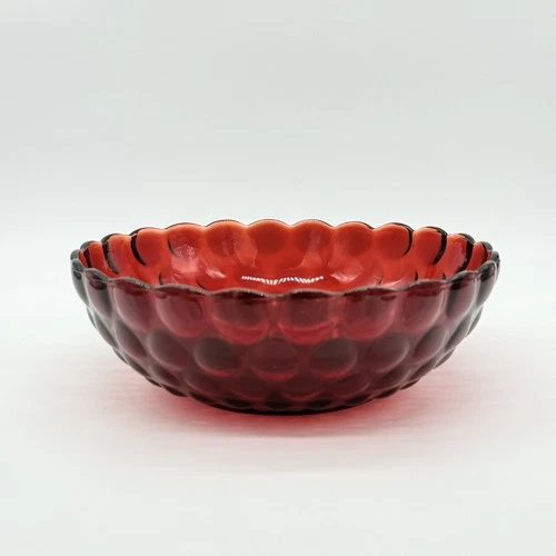 Vintage Anchor Hocking Royal Ruby Red Bubble Glass 8” Serving Bowl
