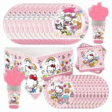     Hello Kitty Party Tableware Set with Glitter Cake Topper   Serves 10    