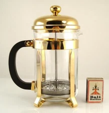 Vintage VGC GOLD PLATED MELIOR PYREX FRANCE 6 Cup French Press Coffee Maker (G6)