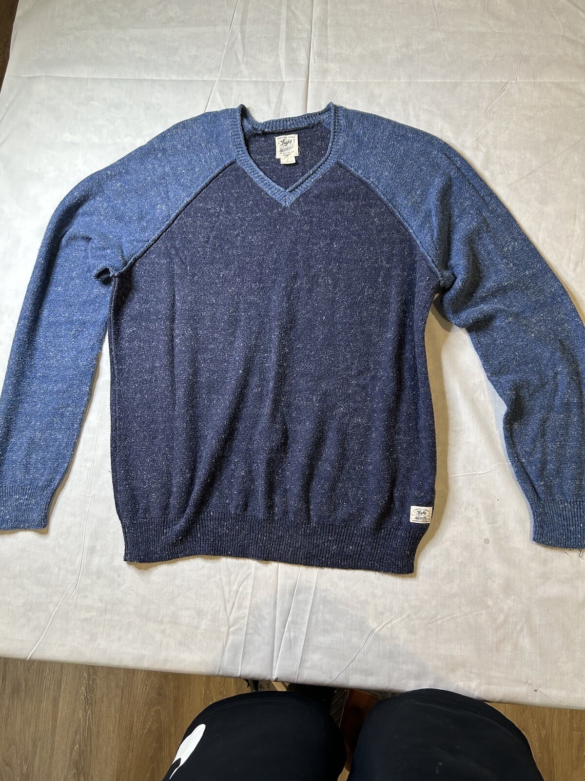 Lucky Brand Men Sweater Large Blue Waffle Knit Long Sleeve V Neck ...