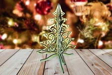 3D Laser Cut Wooden Christmas Tree Holiday Seasonal Tabletop  Ornament Xmas