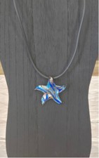 Blue Silver Starfish Glass Pendant Necklace