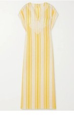 TORY BURCH AWNING APPLIQUE LINEN GAUZE KAFTAN TUNIC DRESS YELLOW £375 M LAST ONE
