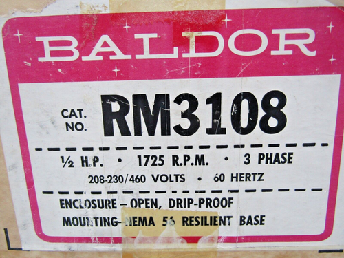 🔥NEW BALDOR 1/2 HP DUAL SHAFT MOTOR 3Ø 56 FRAME 208-230/460VAC 1725 RPM RM3108 - Picture 24 of 24