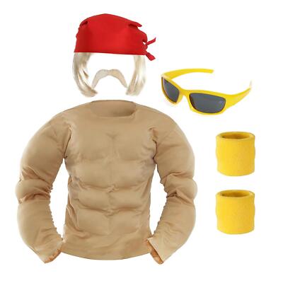 HOGAN WRESTLER KOSTÜM MUSKEL BRUST BLOND PERÜCKE SONNENBRILLE TACHE & BANDANA 1980er