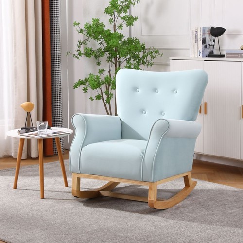Modern Velvet Rocking Chair Nursery Accent Chair Upholstered Rocker Armchair - Picture 5 of 36