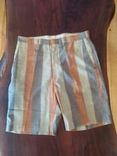 Vintage 60's Shorts 30" Waist Men's Stripe Prest 4 Life Slax Orange Gr RETRO MCM