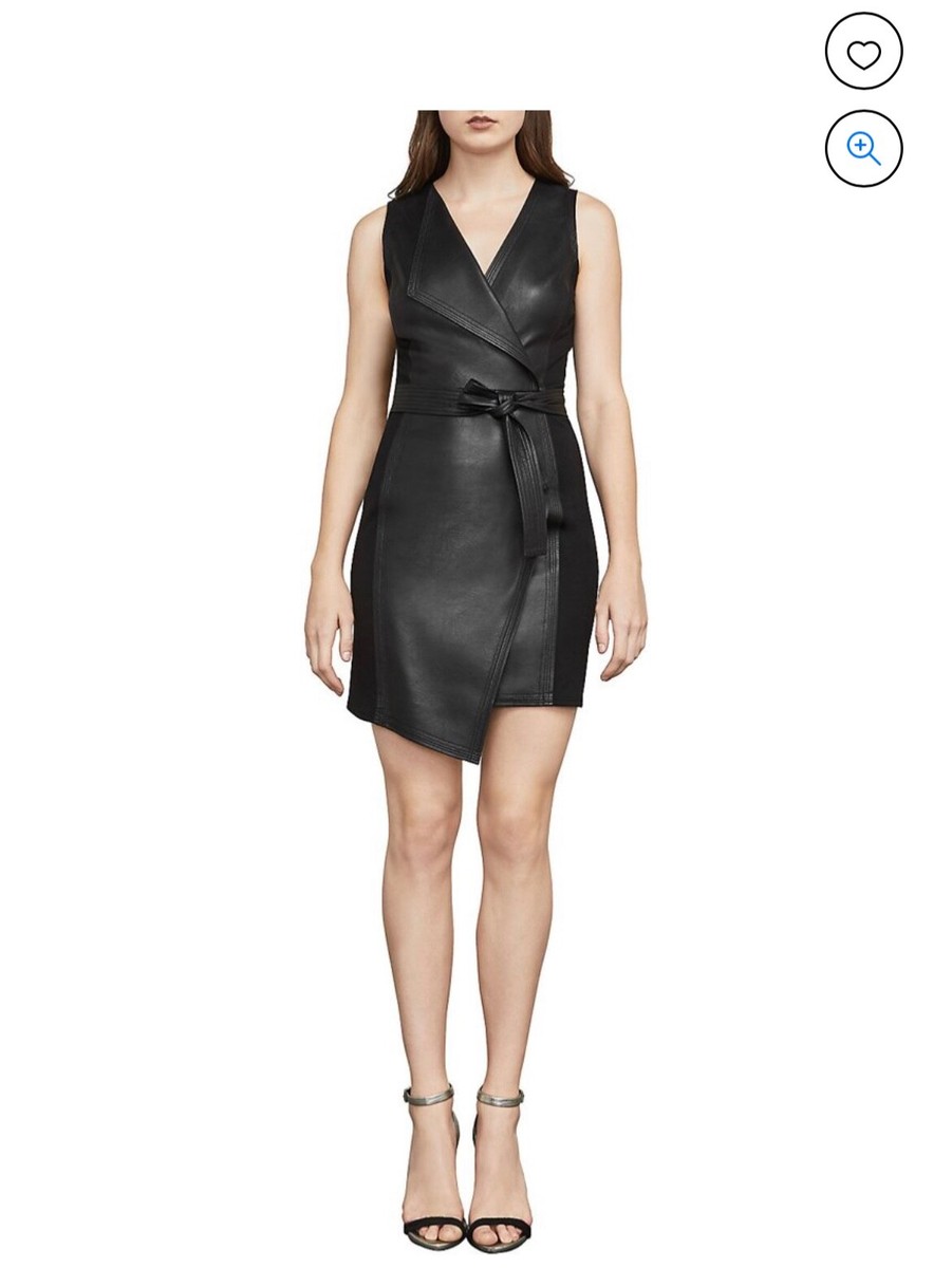 knee length dresses for ladies NEW BCBG Maxazria Black Combo Faux Leather Dress
