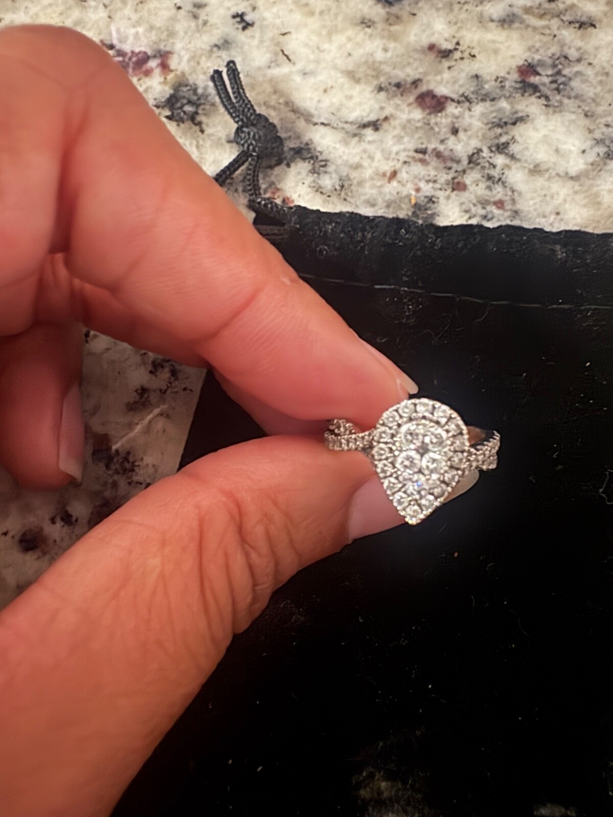 1ct Diamond Cluster Pear shaped Engagement Ring 10k White Gold Size 5