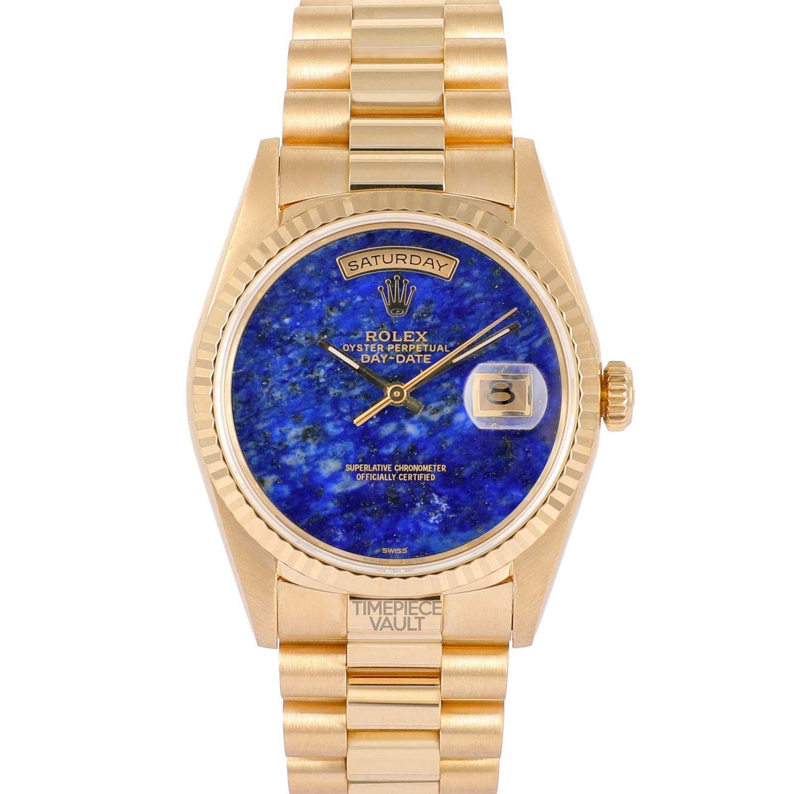 Rolex — Rolex Day-Date 18238 President 36mm 18k Gold Blue Lapis Marble Dial-Fluted Bezel