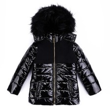 Kid's Glossy Ribbed Parka Black 5T