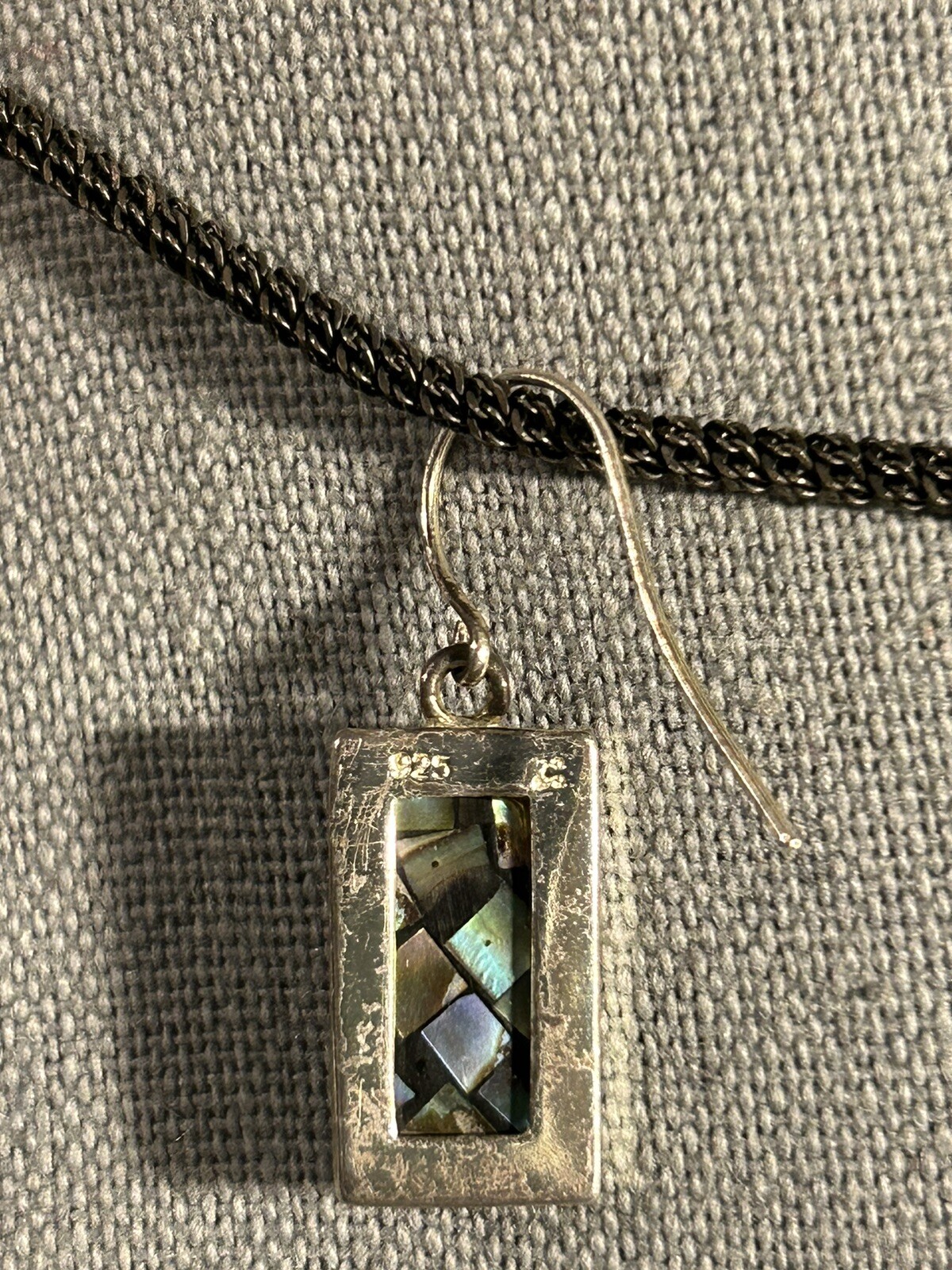 Abalone Shell Sterling Silver 925 Rectangle Penda… - image 3
