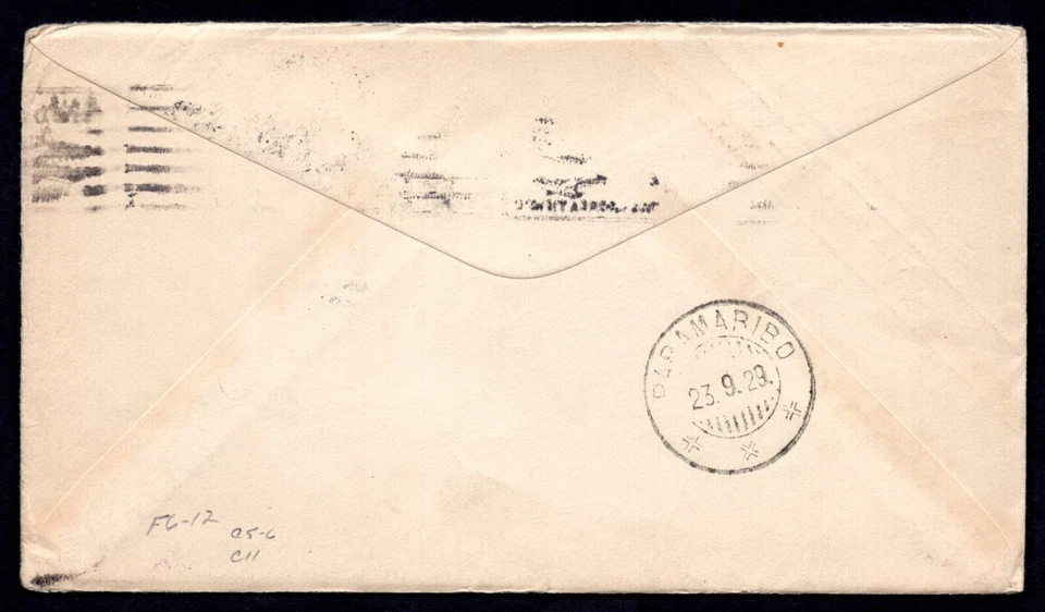 US 1929 FIRST FLIGHT MANITO DUTCH GUIANA FRANKED SC. #C5-C6 WITH PLATE #'s - Image 2 of 2
