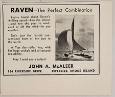 1956 Print Ad The Raven Sail Boat John A. McAleer Riverside,Rhode Island