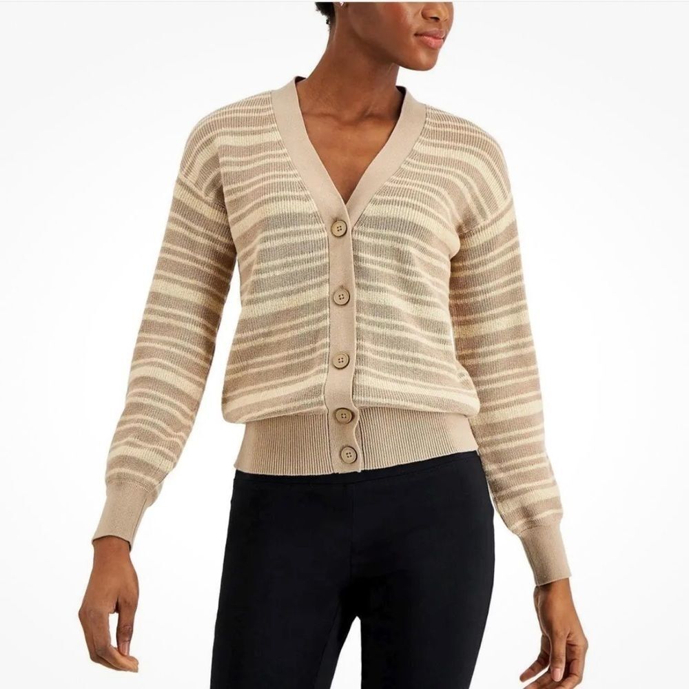 Alfani Striped Button-Front Cardigan, MultiColor, Size L