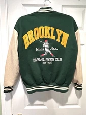Green Brooklyn Baseball Sports Club Varity Jacket NY XS SHEIN x Carly Lawrence