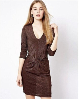 Ted Baker Dafney Metallic Long Sleeve Midi Dress 4 Us M $295 Twist Copper  Brown | eBay