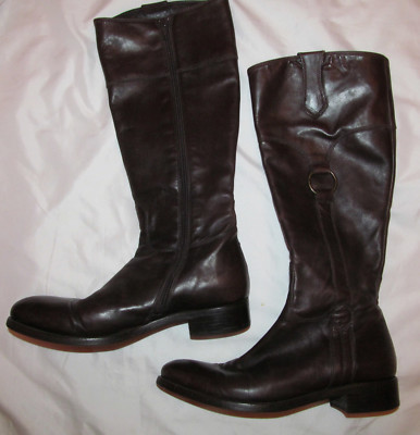AGL ATTILO GUISTI LEOMBRUNI tall side zip harness buttery leather riding  boots