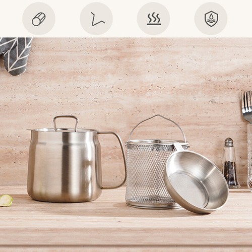 Colino Olio Multifunzione 2 in 1 Acciaio Inox 304 Pentola Cucina Friggitrice - Foto 5 di 26