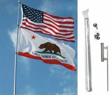20ft (Foot) Fiberglass Telescoping Flag Pole Flagpole Kit (With Ground Spike)