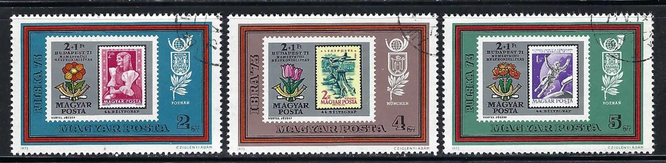 Hungary 1973 8v. CTO NH • Philatelic Exhibition Polska '73 • Stamp on Stamp - Image 3 of 4