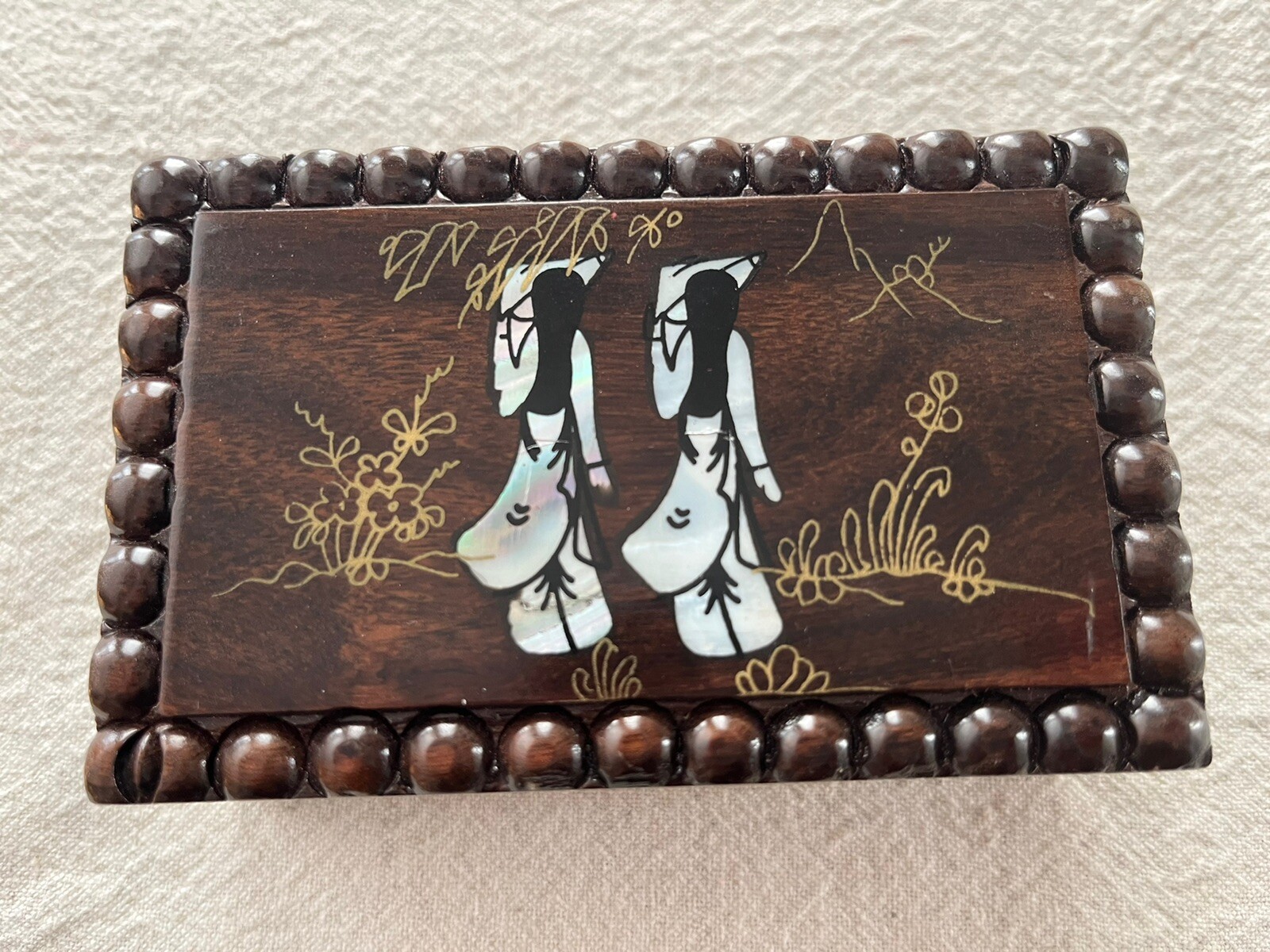 Mother of Pearl Wood Jewelry Box Keepsake Trinket Inlay Case