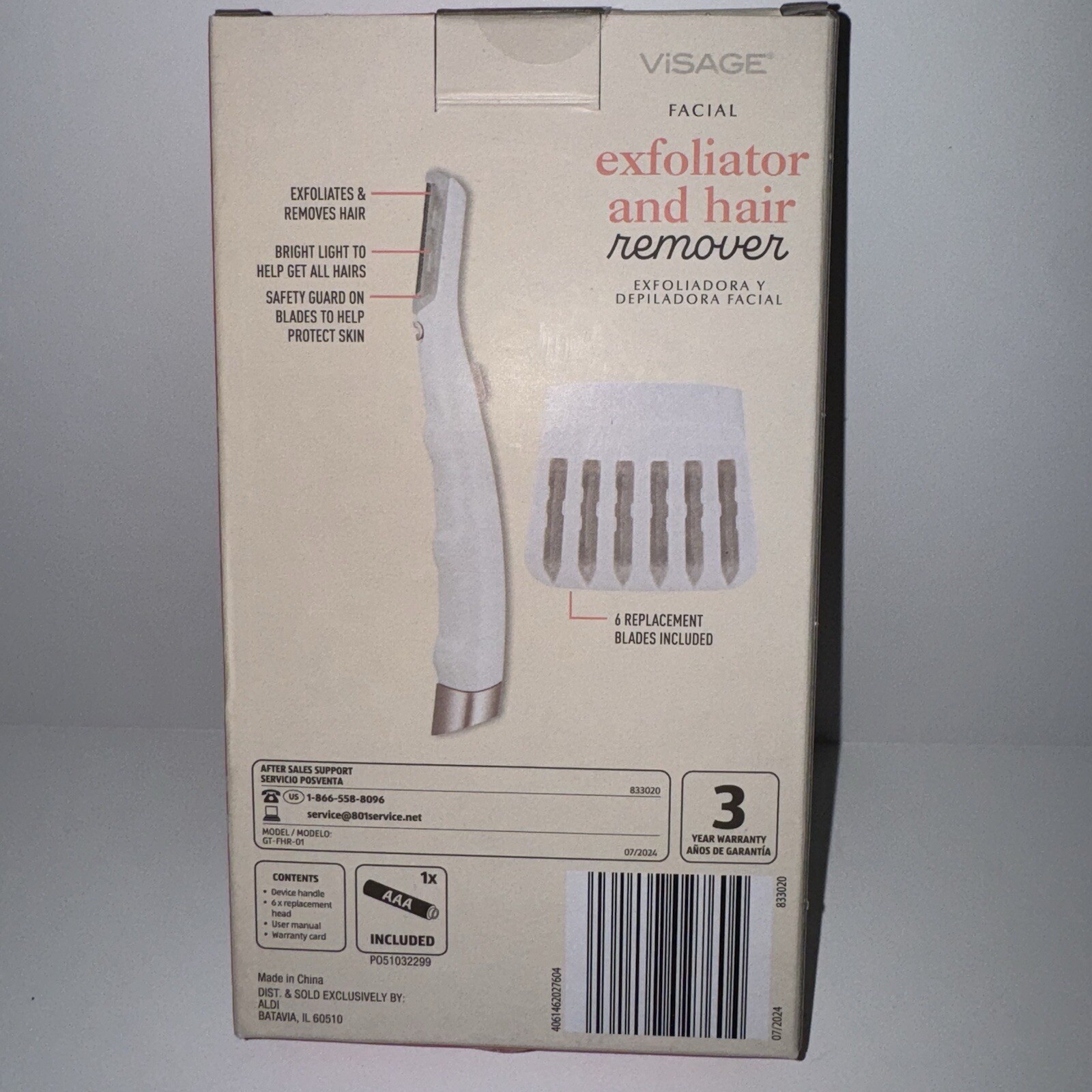 Facial Exfoliator And Hair Remover Includes 6 Replacement Blades 