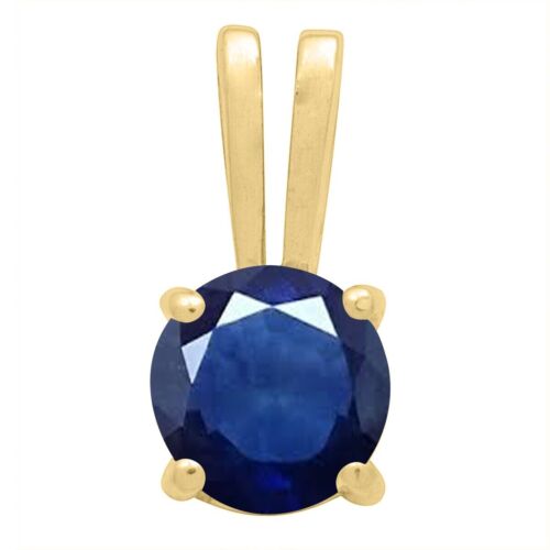 Round 5 MM Blue Sapphire 925 Sterling Silver Yellow Plated Solitaire Pendant