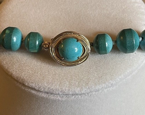 Vintage Vogue Turquoise Jade Gold Nugget Nest Bead Necklace And Earrings Set - Picture 2 of 4