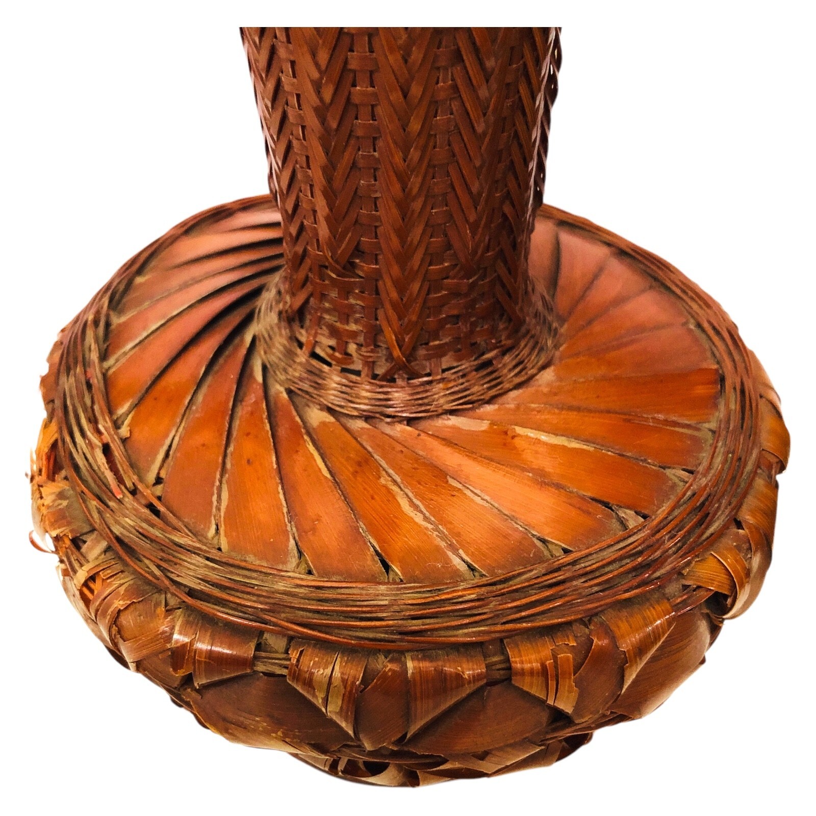 Japanese Bamboo Wicker Ikabena Vase Handcrafted Lacquer Boho Rustic Style V41