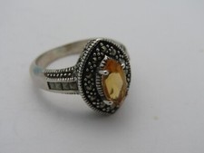 Stunning Sterling Cubic Zirconia Yellow Citrine Stone Ring Size 8 6.2Gr A365