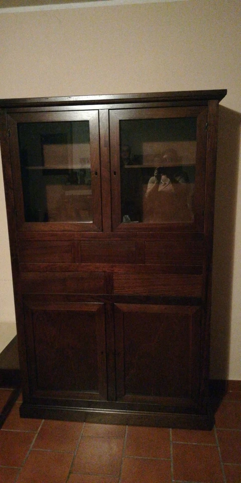 Credenza Multiusos Despensa Color Nogal Oscuro Arte Povera Clásico 5 Cajones - Imagen 2 de 3