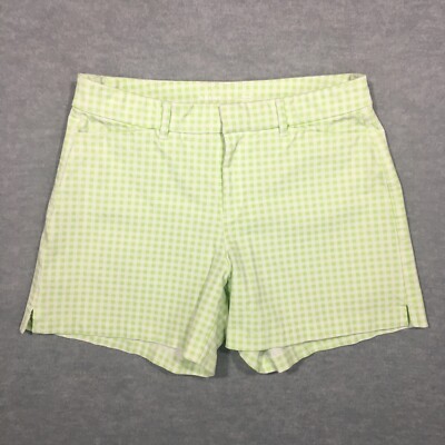 Old Navy High-Rise Pixie 10 Gingham Chino Shorts Lime Green Preppy Stretch EUC