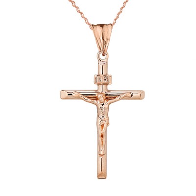 Solid 10k Rose Gold Crucifix Cross 