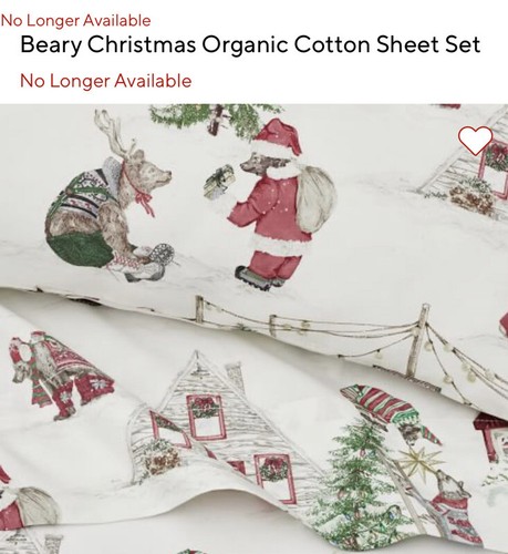 Pottery Barn Beary Christmas Sheet Set King Organic Holiday Tree Car Bear - Picture 2 of 6