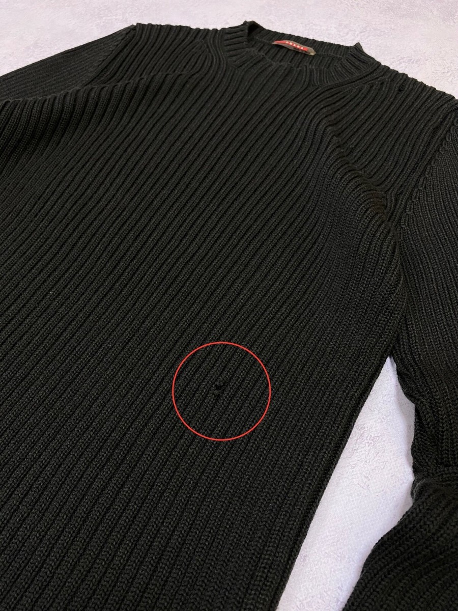 Vintage Prada 90s Mens Wool Distressed Knit Green Sweater