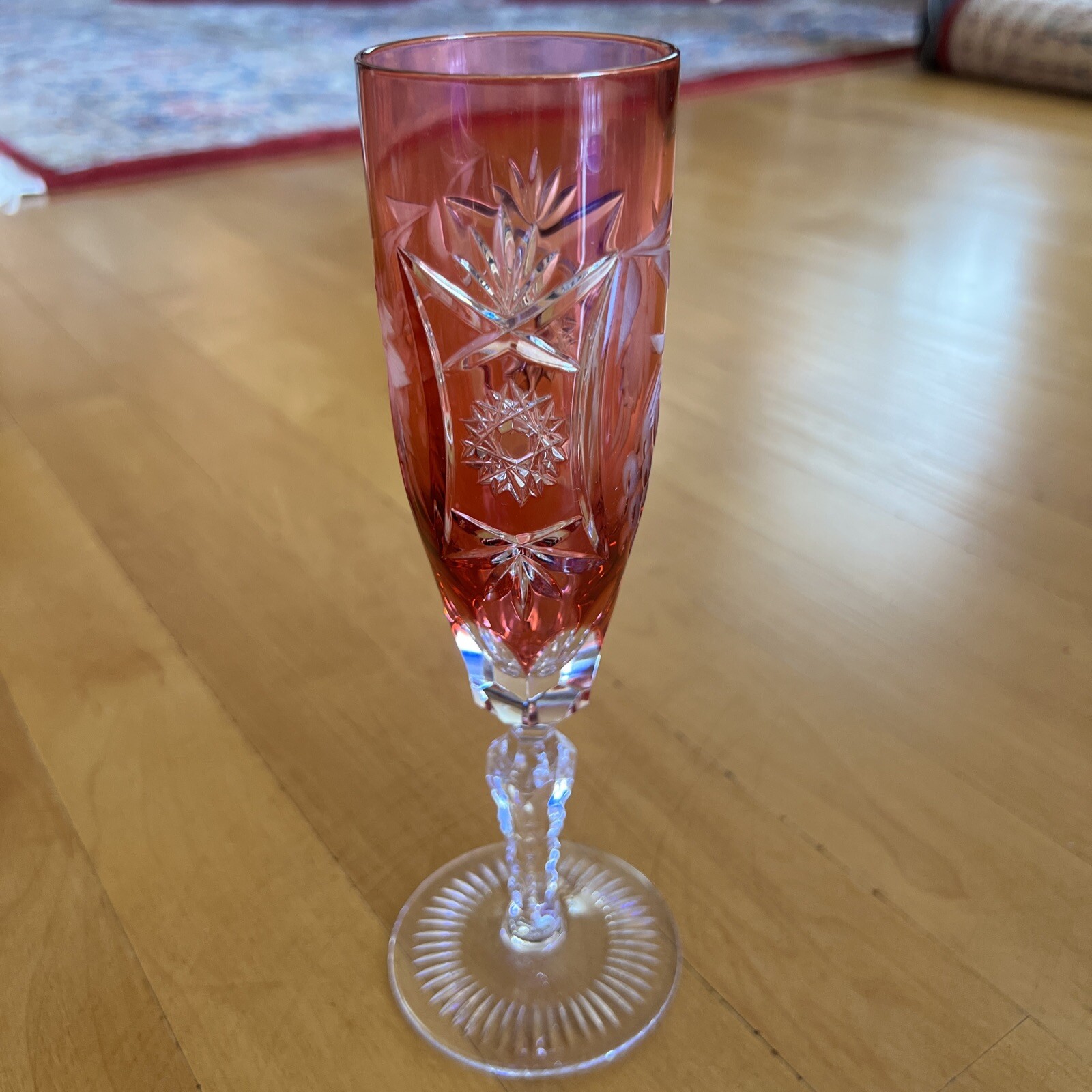 VINTAGE Ajka Nachtmann Bohemian Cranberry Pink Crystal Wine Champagne Flute 8.5"